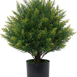 Artificial Topiary Ball Tree 19''T Faux Little Bush Ball Tree UV Resistant Shrub Potted Artificial Plant for Outdoor Indoor Front Porch Garden