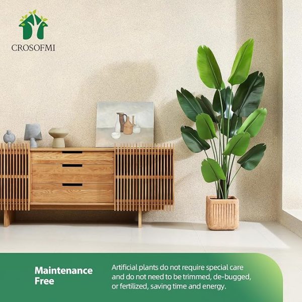 CROSOFMI Artificial Bird of Paradise Plant 6 Feet Fake Tropical Palm Tree with 13 Leaves,Perfect Faux Plants in Pot for Indoor Outdoor House Home Office Garden Modern Decoration Housewarming Gift - Image 3