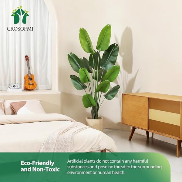 CROSOFMI Artificial Bird of Paradise Plant 6 Feet Fake Tropical Palm Tree with 13 Leaves,Perfect Faux Plants in Pot for Indoor Outdoor House Home Office Garden Modern Decoration Housewarming Gift - Image 2