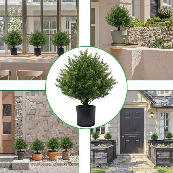 Artificial Topiary Ball Tree 19''T Faux Little Bush Ball Tree UV Resistant Shrub Potted Artificial Plant for Outdoor Indoor Front Porch Garden - Image 3